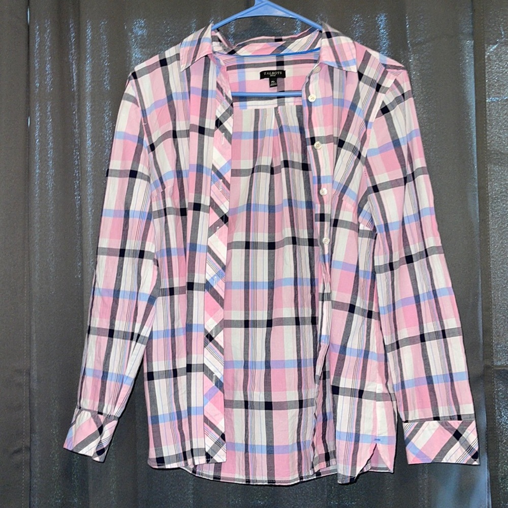 Talbots Petite Cotton Button Front Shirt - Decorative Plaid